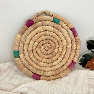Beautiful Vintage Handmade Colorful Coiled Basket Trivet